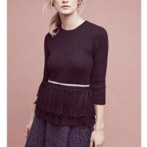 Anthropologie Harare 100% Alpaca Fringed Black Sweater M